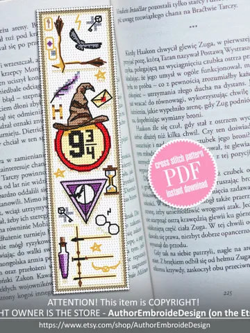 Magic bookmark cross stitch pattern PDF download, Handmade bookmark digital PDF, Wizard hat cross stitch chart, Wizard world Fan art #B124 $4.40