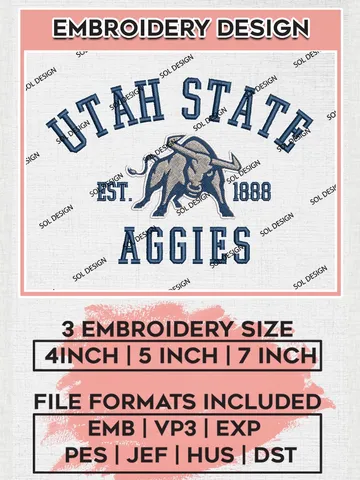Utah State Aggies Est 1888 Logo Embroidery Designs, NCAA Utah State Aggies Team Embroidery, NCAA Team Logo, 3 sizes, Machine embroidery Files, Digital Download $6.99