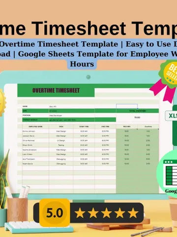 Editable Overtime Timesheet Template | Easy to Use Digital Download | Google Sheets Template for Employee Work Hours $6.86