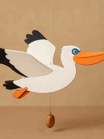 Wooden Pelican Mobile – Handmade Flying Bird Toy with Moving Wings | Natural Wood Nursery Decor & Coastal Gift for Kids or Adults