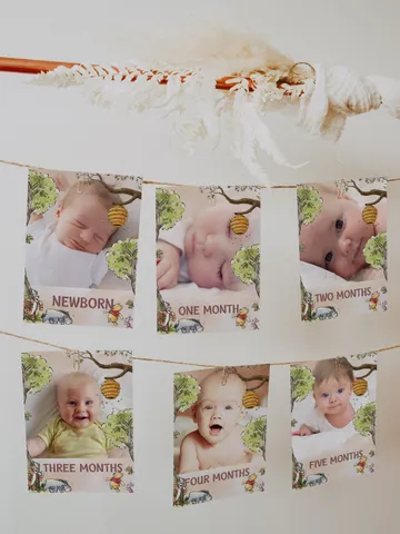 Editable Photo Banner one year garland Winnie the Pooh First Birthday Photo Banner Garland; Hundred Acre Wood Party; Instant Download; wp6
