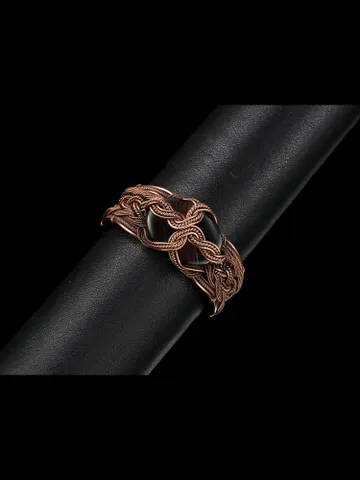 Copper wire wrapped agate bracelet Unique woven copper wire bangle Small size