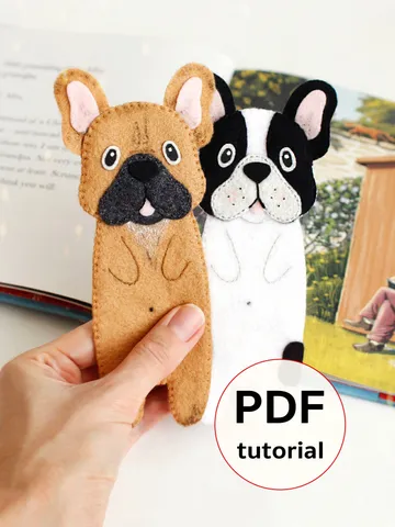 Felt long French bulldogs bookmarks hand sewing PDF tutorial with patterns. DIY dog bookmarks. Book and pets lover gift. Felt school supplies $6.50