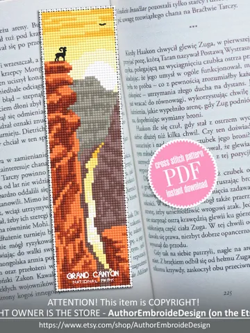 National park bookmark cross stitch pattern PDF download Nature cross stitch chart, Digital bookmark pattern PDF, Grand canyon, Rocks #B169 $4.40