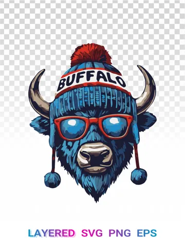 🦬 Buffalo Bills Mascot SVG PNG, Winter Beanie Logo Cricut $1.99