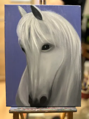Oil Painting White Horse Horses Pets Nature Stretched Canvas 16 x12 Inches 40 x 30 cm Wall Decor Bedroom\Children's Room $233.00