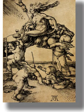 Albrecht Dürer artwork. Witch riding backwards on a goat. $21.00