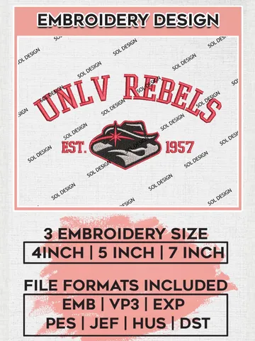 UNLV Rebels Est 1957 Logo Embroidery Designs, NCAA UNLV Rebels Team Embroidery, NCAA Team Logo, 3 sizes, Machine embroidery Files, Digital Download $6.99