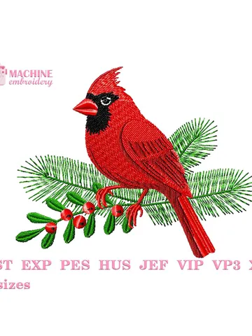 Cardinal embroidery design, Christmas machine embroidery pattern 3 size, Embroidery files bird ornaments for Christmas instant download #R20 $3.95