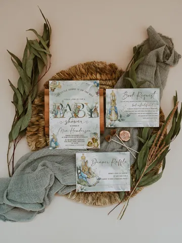 Classic Peter Rabbit Baby Shower Invitation Suite; Neutral Baby Shower Bundle Template; Peter Rabbit Baby Shower Invite; pr4 $22.65