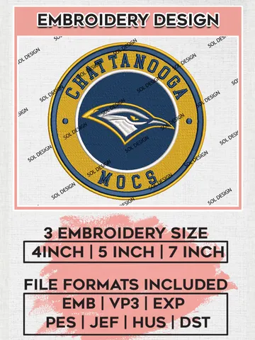NCAA Chattanooga Mocs Round Logo Embroidery, NCAA Chattanooga Mocs Logo Embroidery files, NCAA Teams, Machine embroidery designs, Digital Download