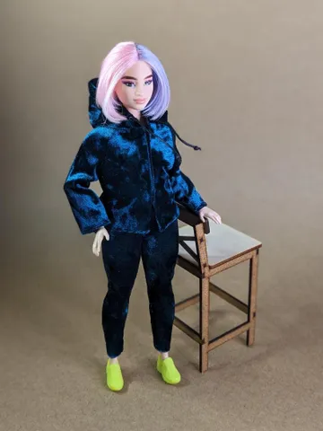 Handmade casual green velvet two-piece set (hoodie and leggings) for 1/6 scale fashion female dolls $32.00