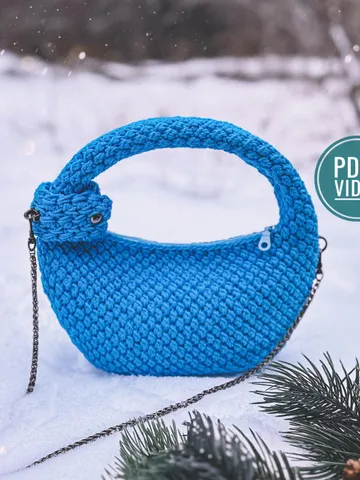 Crochet pattern hobo handbag PDF digital instant download and video tutorial, small purse, shoulder mini bag, top handle, eco friendly shopp $10.00