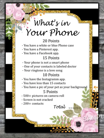 Black White Striped What's in Your Phone Birthday Party Game,Adult Birthday party game-fun games for her-Instant downloa $1.75