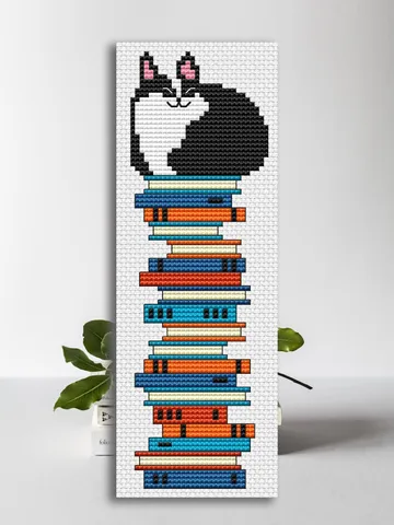 Smart Cat cross stitch bookmark pattern