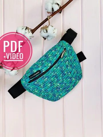 Crochet child purse bag pattern PDF, kids fanny pack with raffia yarn, kids crochet waist bag digital instant download $4.50
