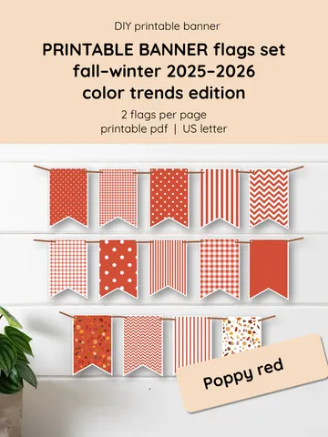 Printable Banner Flags. Fall Winter 2025–2026 Colors. Cozy DIY Home Decor. Family craft printable. Fall decor idea. Teacher classroom printable. Cozy printable Thanksgiving gift.