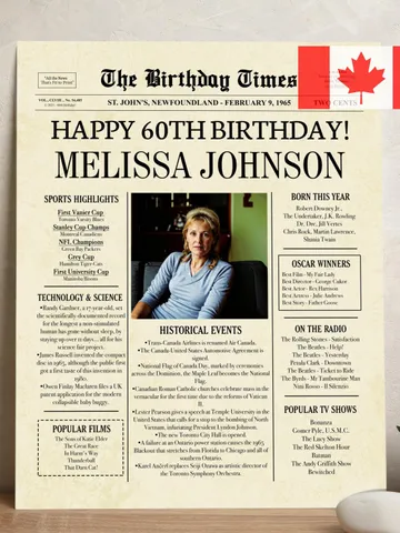 60th Birthday Newspaper Poster 1965 CANADA, 60th Birthday Gift for Men or Women, Personalized 60th Birthday Sign 1965 Canadian Highlights $15.00