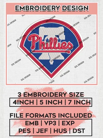Philadelphia Phillies Logo Embroidery Designs, MLB Philadelphia Phillies Embroidery Design, MLB Embroidery Design Files, MLB Logo, 3 sizes, Machine embroidery Files, Digital Download $6.99