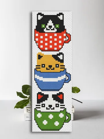 Cross stitch bookmark pattern Kittens in a Cup