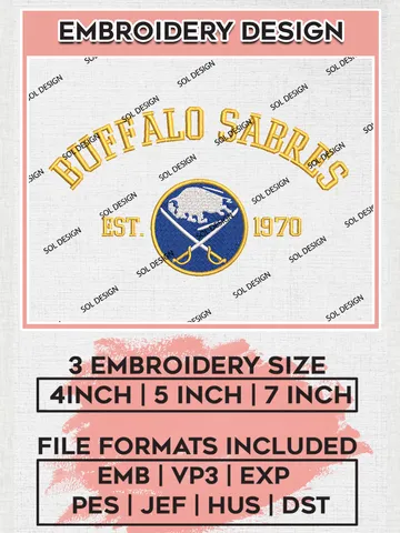 NHL Buffalo Sabres Team Est Logo Embroidery Design, NHL Buffalo Sabres Logo Embroidery Files, Hockey Team Machine Embroidery, Machine Embroidery Design $6.99