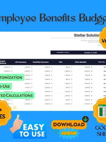Employee Benefits Budget Template, Editable Google Sheets, Easy to Use, Digital Download for HR, Businesses, Workforce Management $5.46