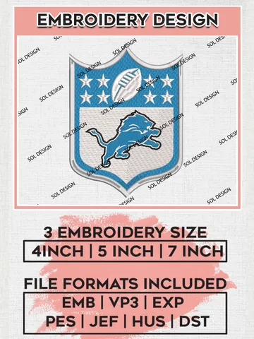 Detroit Lions Logo Embroidery Design Files, NFL Lions, NFL Embroidery Designs, NFL Detroit Lions Machine Embroidery Design, Digital Download $6.99
