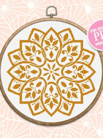 Mandala cross stitch pattern download PDF Monochrome cross stitch Easy mandala digital PDF Flower mandala ornament cross stitch chart #M19 $4.60