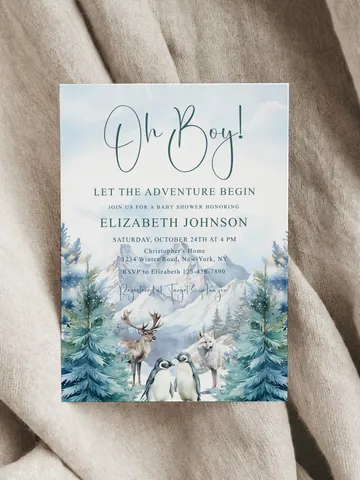 Editable Let the Adventure Begin, Woodland Baby Shower Invitation , Boy Adventure Baby Shower Invite, Forest Baby Shower - i125 $7.00
