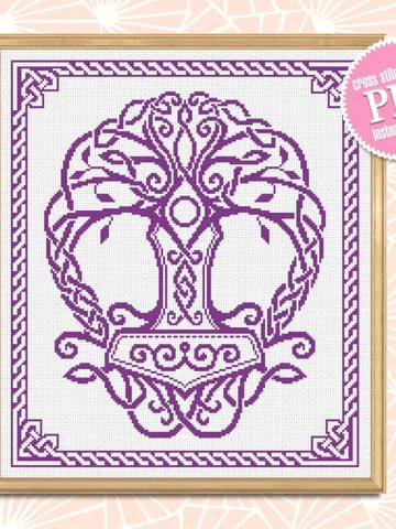 Thor hammer cross stitch pattern download PDF Celtic knot cross stitch chart, Tree of life cross stitch, Modern mandala pattern digital #M41 $4.60