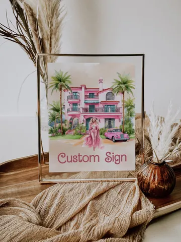 Custom sign 8x10 printable doll party birthday; hot pink doll party malibu bar12 $11.62