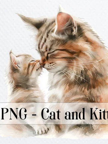 16 Cat and Kitten PNG Bundle, Kitten Love Printable Watercolor clipart, High Quality PNGs, Digital download, Paper craft, junk journal $2.64