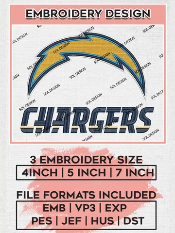 Los Angeles Chargers Football Embroidery files, Chargers NFL Logo Embroidery files, NFL Teams, Football, Digital Download | EMB_SPORT_11 $6.99