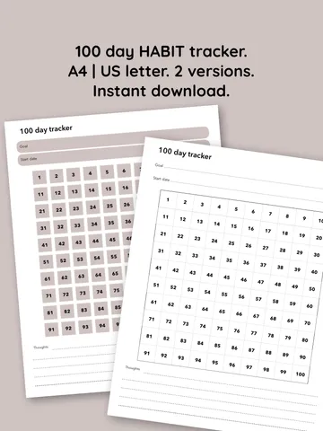 100 day habit tracker. Fitness challenge chart. Goal setting. Digital habit tracker. Saving tracker. Challenge tracker $1.25