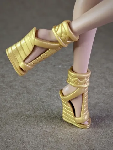 Gold Pharaoh sandals with wedge heels for 10.5 inch female dolls (MH, EAH) $24.00
