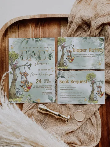 Classic Winnie Pooh Baby Shower Invitation Set; Neutral Baby Shower Template; Wizard Baby Shower Invite Honey Bear Invite Winnie Pooh pg123 $22.95