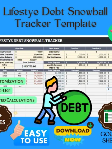 Lifestyle Debt Snowball Tracker Template, Debt Payoff Planner, Google Sheets Finance Management Tool $8.26