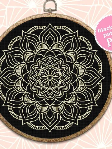 Flower mandala blackwork pattern PDF, Blackwork mandala embroidery download PDF, Mandala ornament Backstitch chart, Mandala cross stitch #W7 $4.50