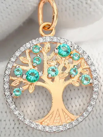 Pendant silver 925 on the neck, gold plated 585, tree of life, with paraiba stone $89.00