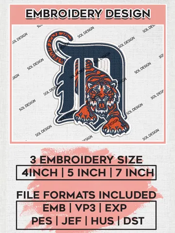 Detroit Tigers MLB Logo Machine Embroidery Files, MLB Detroit Tigers Team Embroidery, NCAA Teams, 3 sizes, MLB Machine embroidery designs, Digital Download $6.99