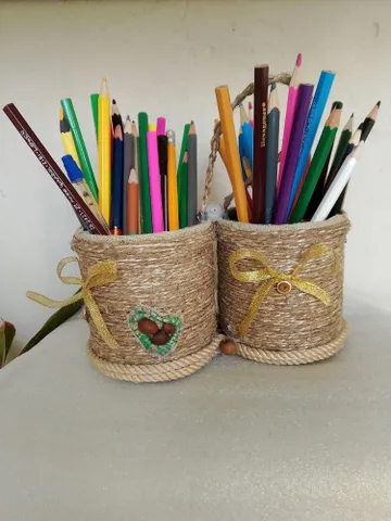 pencil box with Jute Rope creative idea Handmade Jute Pen stand/desk Organizer/pen holder/Pencil Holder Set of 2