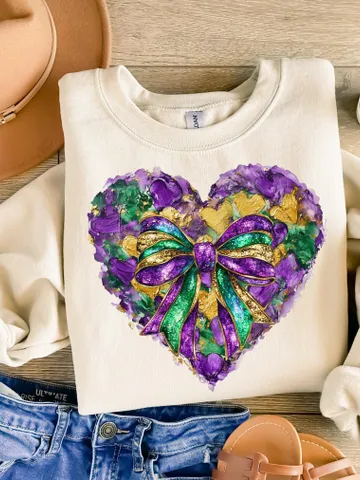 Mardi Gras Bow Sublimation PNG Coquette Bow Mardi Gras Shirt Mardi Beads Louisiana Festival Shirt New Orleans Carnival Glitter Bow Shirt $3.62