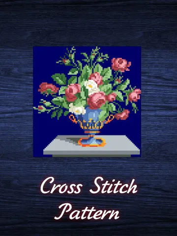 Antique Cross Stitch Pattern Small Bouquet of Roses in a Vase Digital Download PDF $5.50