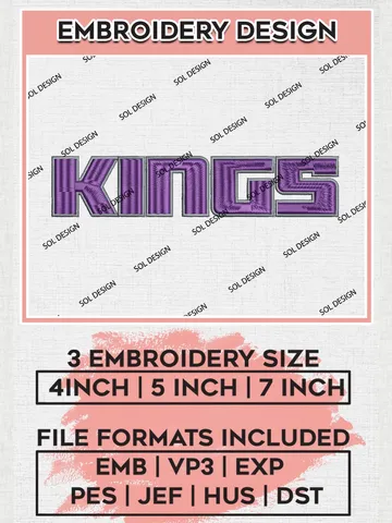 Sacramento Kings Text Logo Embroidery Designs, NBA Kings Embroidery Files, NBA Machine Embroidery Designs, NBA Embroidery Design Machine Embroidery Pattern, Digital Download $6.99