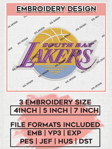 South Bay Lakers NBA Basketball Team Logo Embroidery Designs, NBA G League Team Embroidery Files, Basketball Machine Embroidery Designs, NBA South Bay Lakers Team Logo, Sport Machine Embroidery Design, Digital Download $5.99