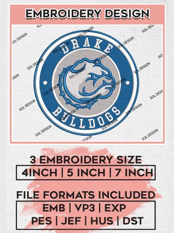 NCAA Drake Bulldogs Round Logo Embroidery, NCAA Drake Bulldogs Logo Embroidery files, NCAA Teams, Machine embroidery designs, Digital Download $6.99