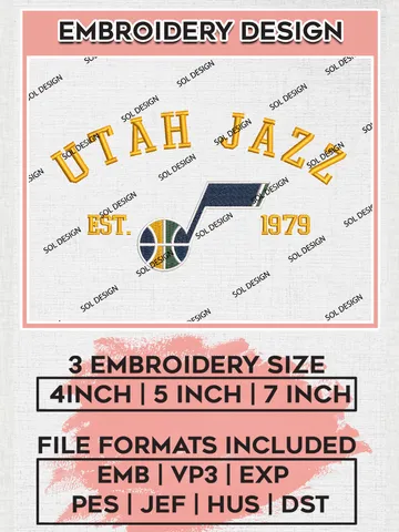 NBA Utah Jazz Basketball Team Est Logo Embroidery Design, NBA Utah Jazz Logo Embroidery Files, Basketball Team Machine Embroidery, Machine Embroidery Design