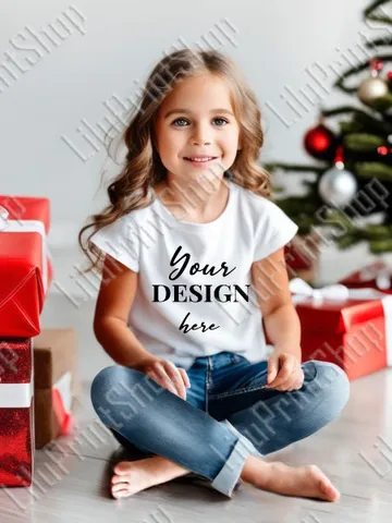 Christmas Girl Shirt model Mockup JPG lifestyle model shirt mockup, White tshirt mock up flat lay. t shirt mockup digital Instant download $2.71