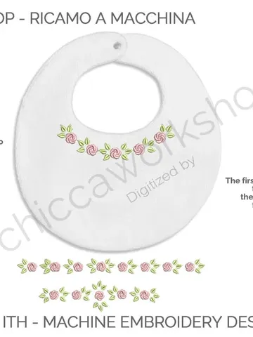 ITH Bavaglino Roselline - Ricamo a macchina $6.00