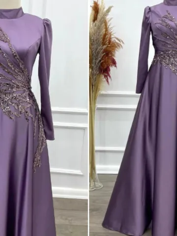 Kristal Ahunare Lilac Embroidered Wedding Dress, Muslim Evening Gown, Nikah, Islamic Wedding, Engagement, Bridesmaid, Maxi Dress $106.00